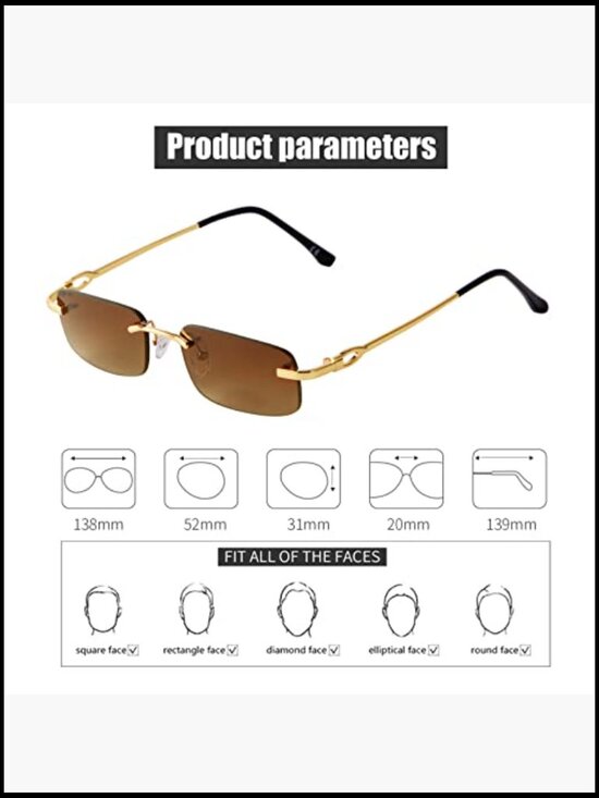 Retro Rimless Rectangle Sunglasses with UV400 Protection and Tinted Lens main image 6
